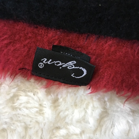 Vertical stripe camel red black & white soft scarf - Picture 7 of 8